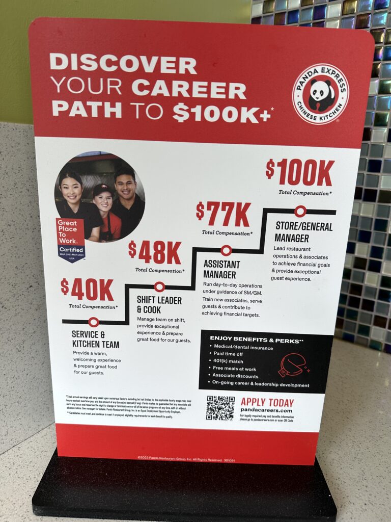 Panda Express recruitment poster in Redding, CA (2026). Photo by author.